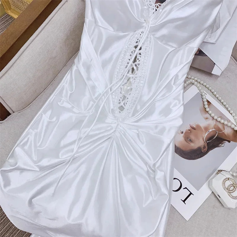 Serena Satin Lace-Up Midi Dress