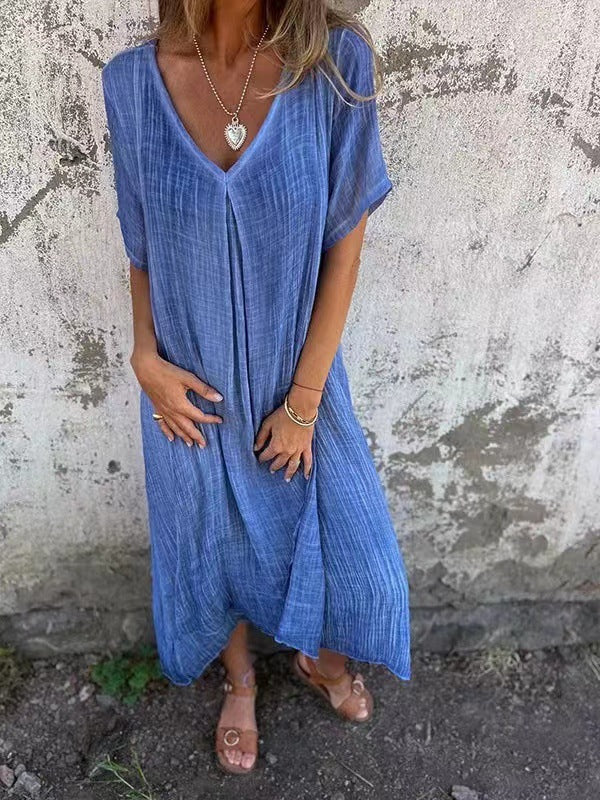 Mara Cotton-Linen V-Neck Dress