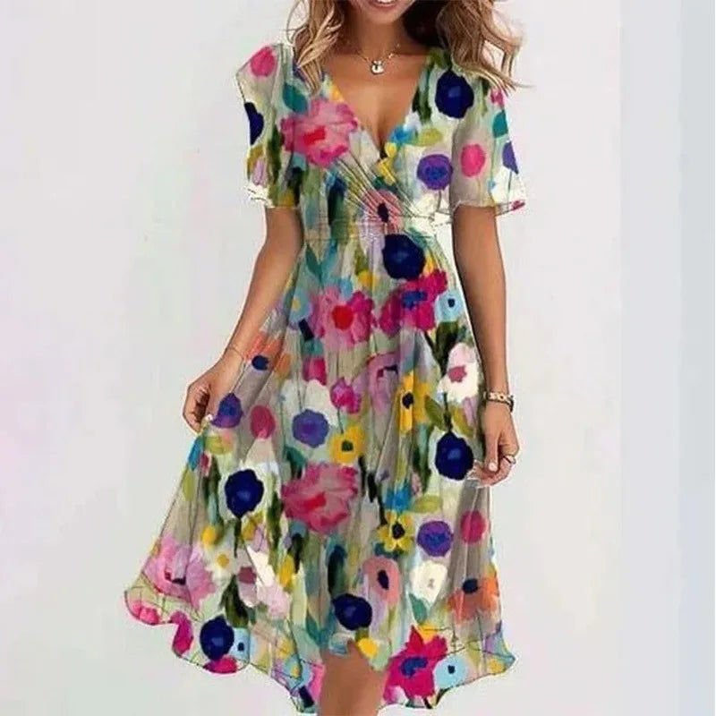 Celine Deep V Print Dress