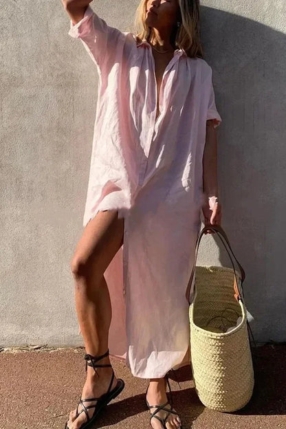Capri White Linen Collared Dress