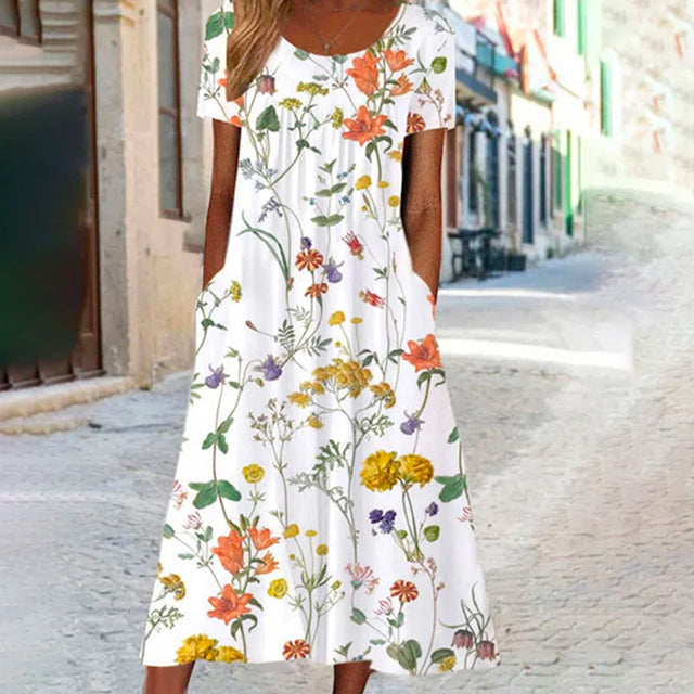 June Floral Calf-Length Dress