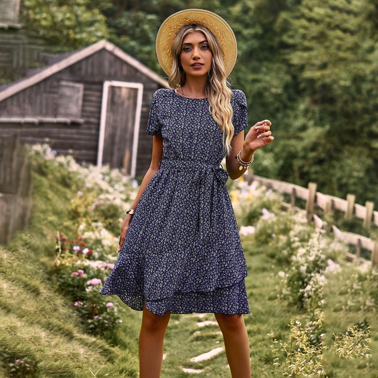 Iris Floral Belted Dress