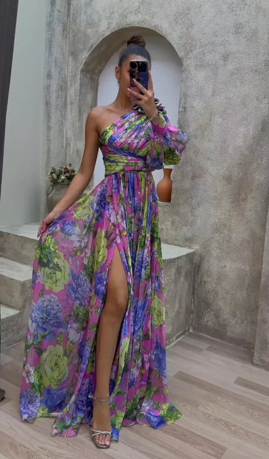Marbella One-Shoulder Floral Dress