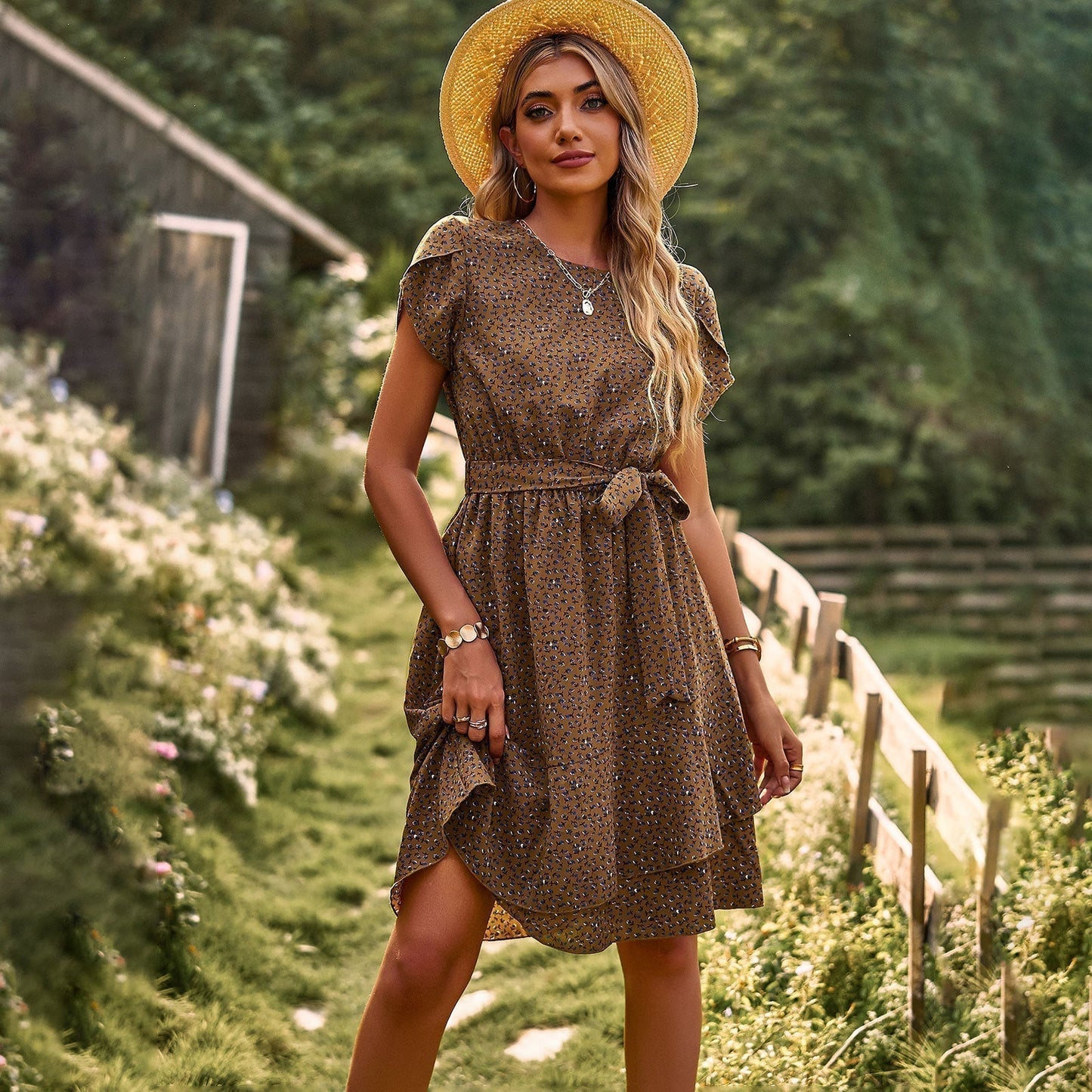 Iris Floral Belted Dress