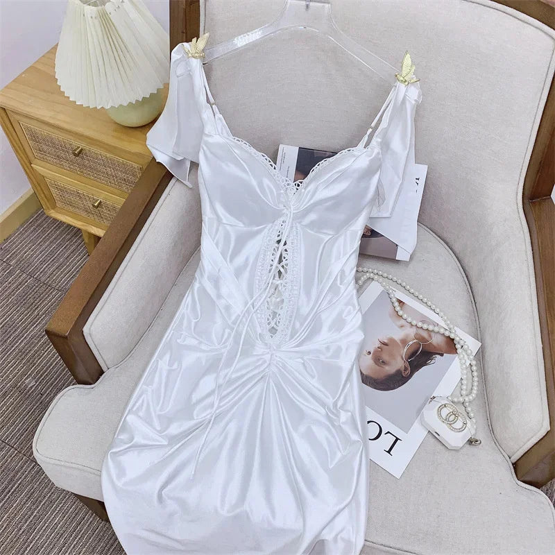 Serena Satin Lace-Up Midi Dress