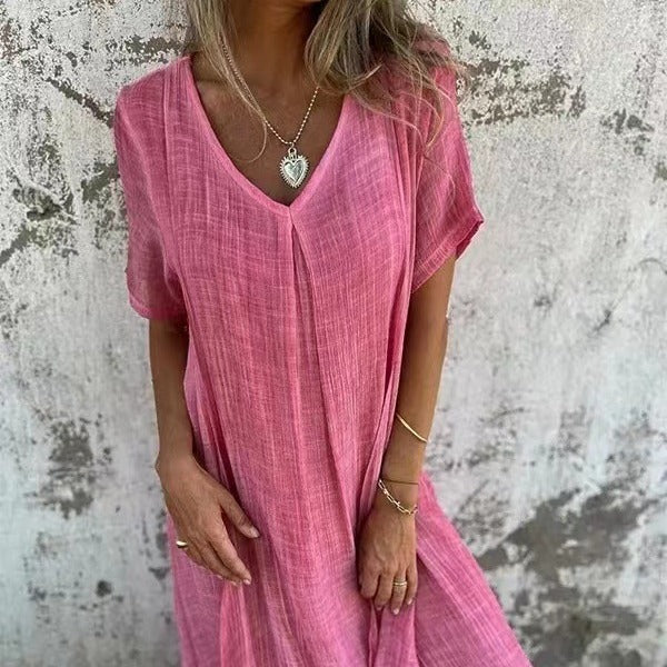 Mara Cotton-Linen V-Neck Dress