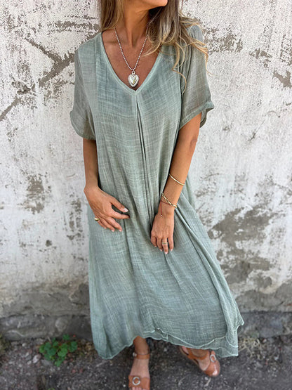 Mara Cotton-Linen V-Neck Dress