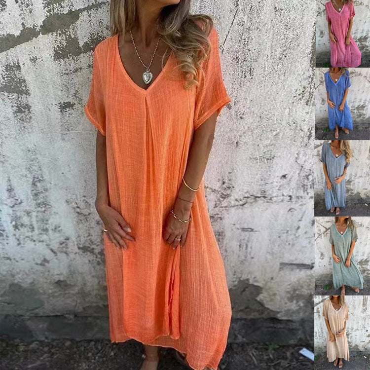 Mara Cotton-Linen V-Neck Dress