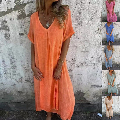 Mara Cotton-Linen V-Neck Dress