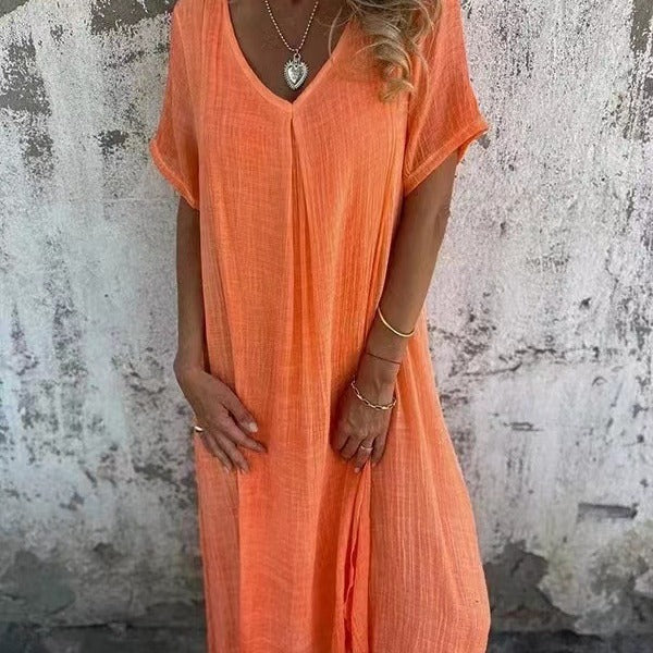 Mara Cotton-Linen V-Neck Dress
