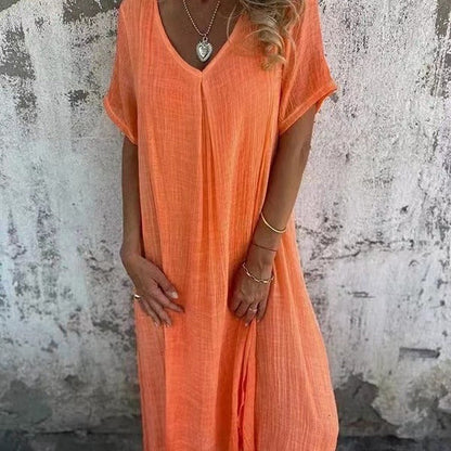 Mara Cotton-Linen V-Neck Dress