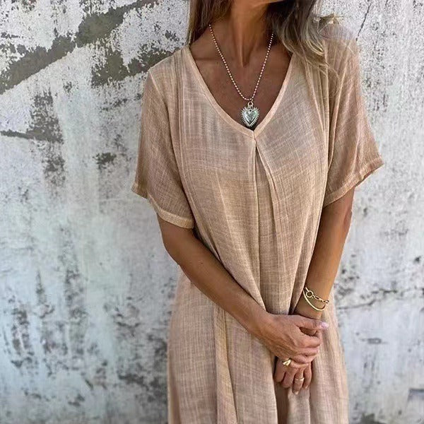Mara Cotton-Linen V-Neck Dress