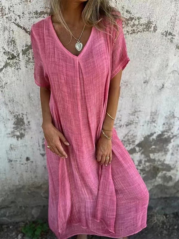 Mara Cotton-Linen V-Neck Dress
