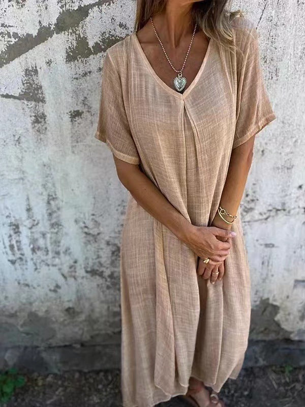 Mara Cotton-Linen V-Neck Dress