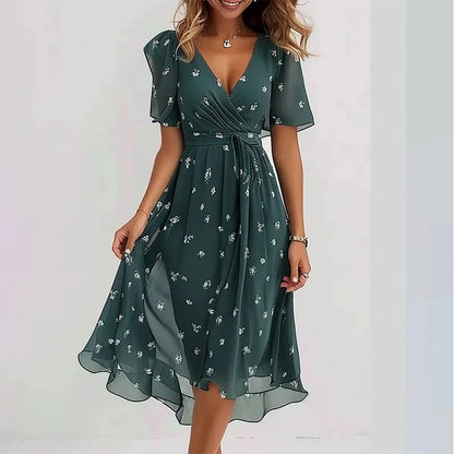 Celine Deep V Print Dress