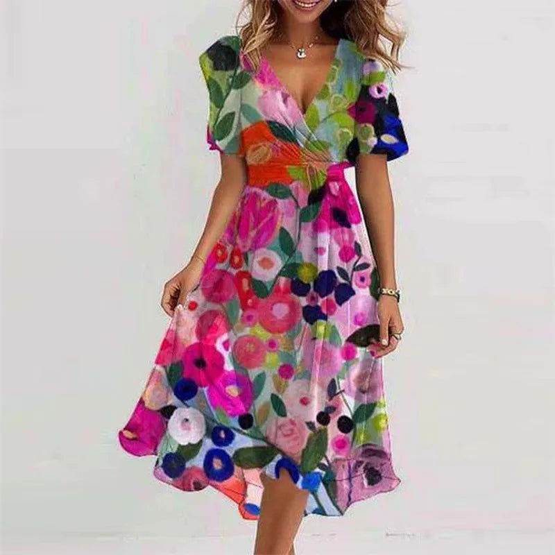 Celine Deep V Print Dress