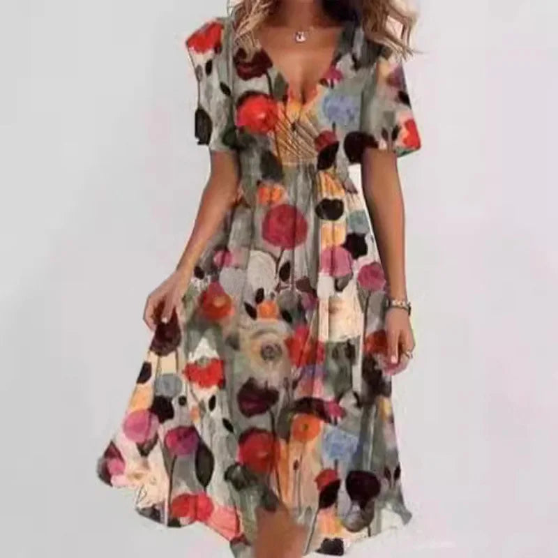 Celine Deep V Print Dress