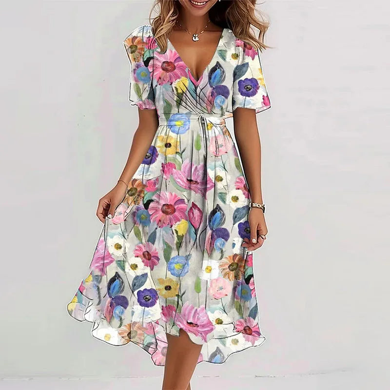 Celine Deep V Print Dress
