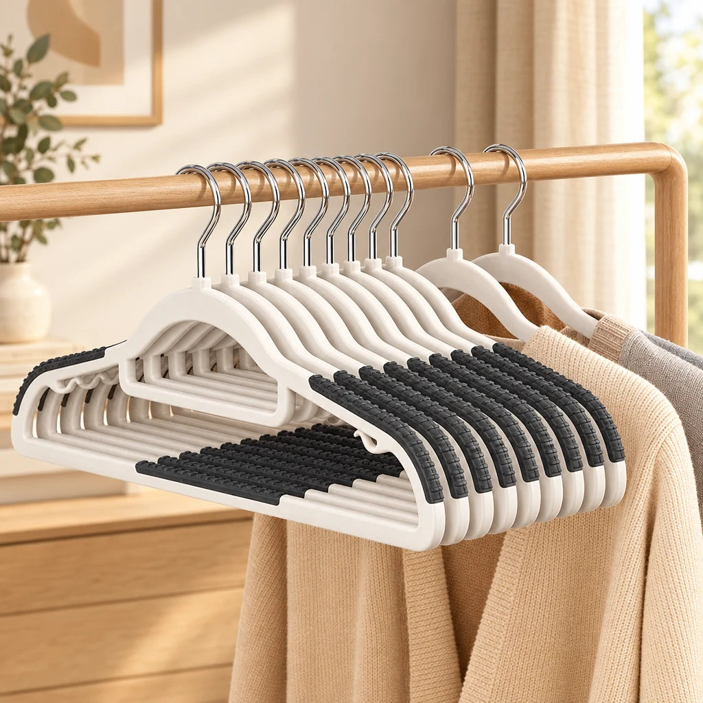 Cintres plastique antidérapants Coreji — utilisation avec vêtements