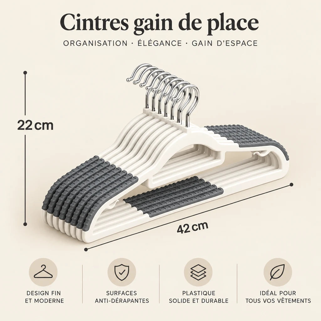 Cintre plastique antidérapant Coreji — dimensions 42 × 22 cm