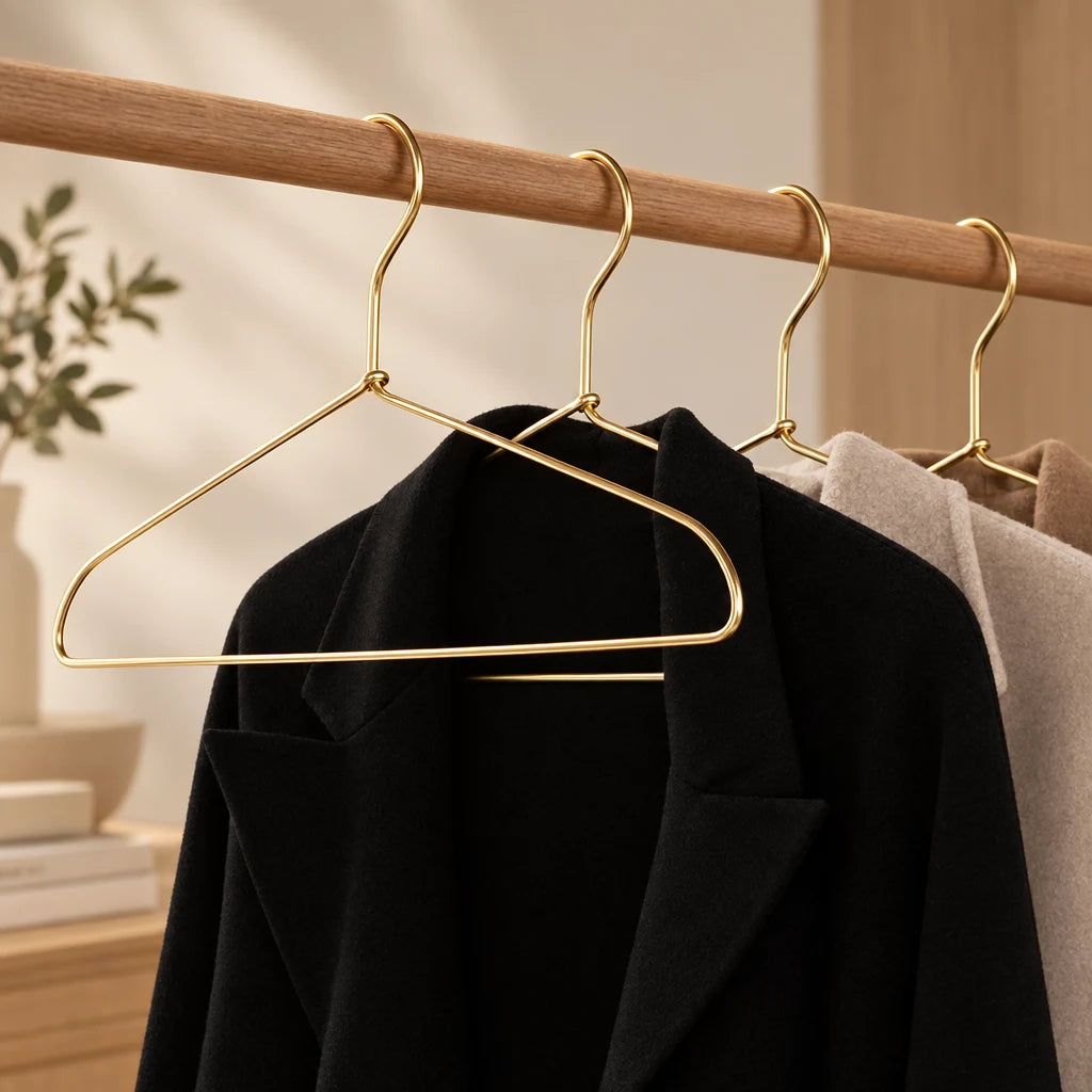 Cintre métal premium Coreji doré lisse — utilisation avec veste