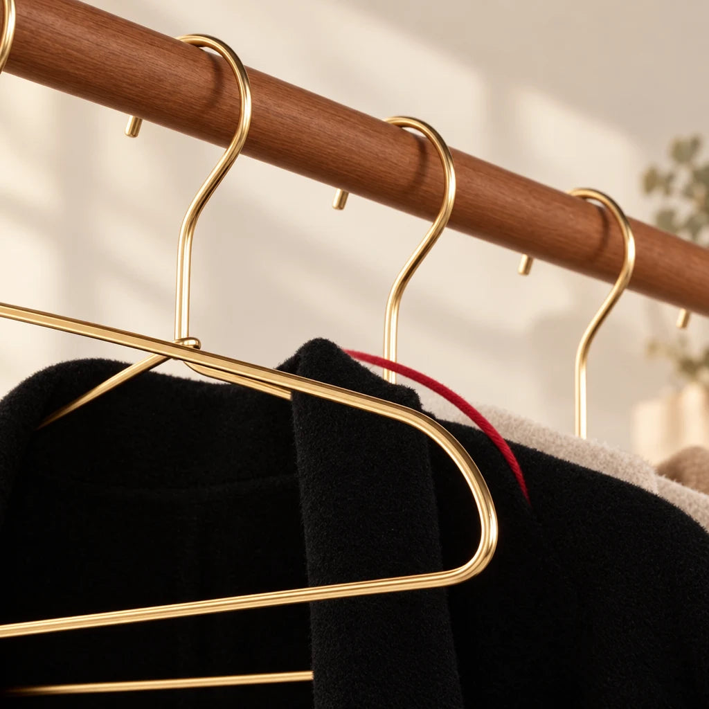Cintre métal premium Coreji doré lisse — détail de la structure