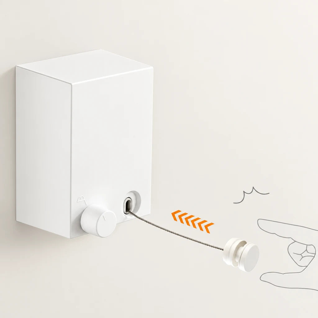 Corde à linge rétractable en acier inoxydable Coreji — détail du mécanisme
