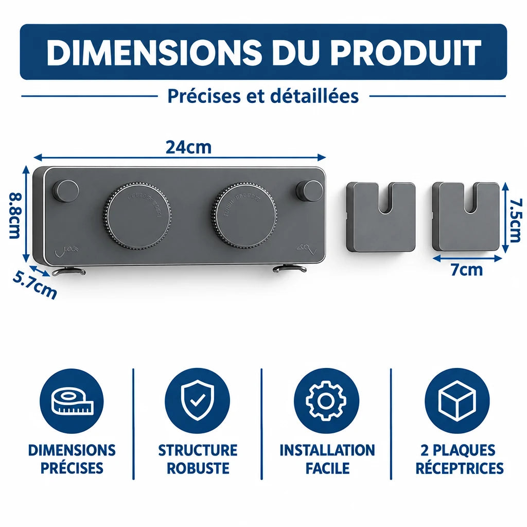 Corde à linge rétractable double Coreji — dimensions du boîtier et supports