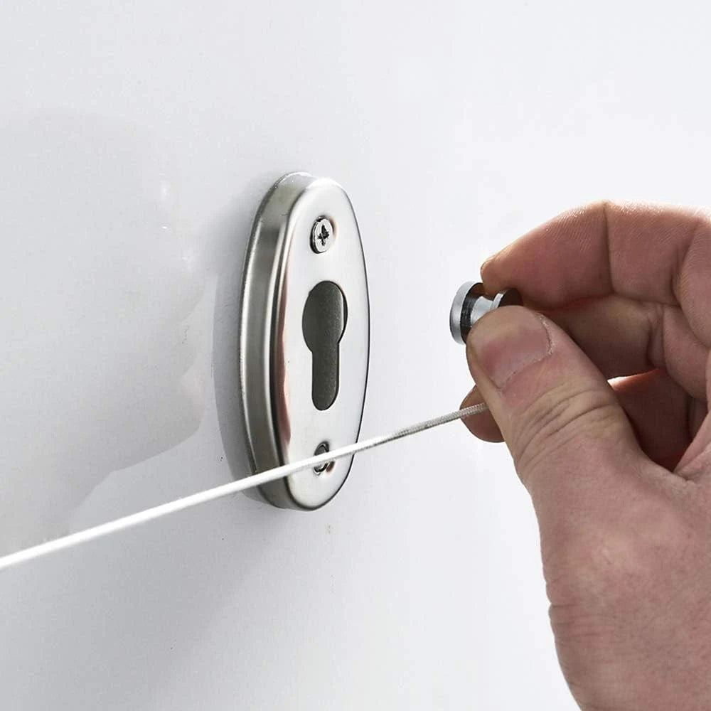 Corde à linge rétractable Coreji en inox 304 — détail du récepteur mural