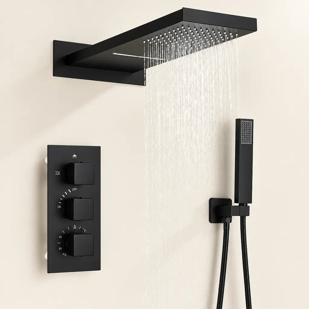 Ensemble de douche thermostatique Coreji 3 voies – noir mat