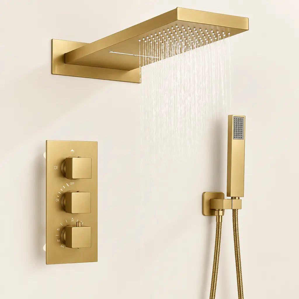 Ensemble de douche thermostatique Coreji 3 voies – or brossé