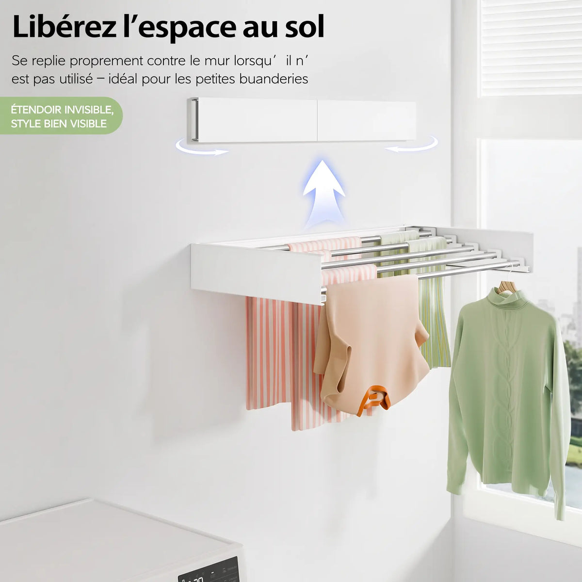 Étendoir mural rabattable Coreji – capacité et séchage