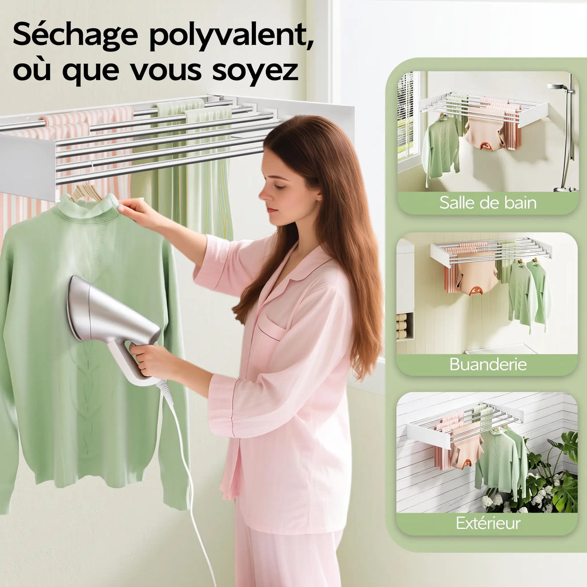 Étendoir mural rabattable Coreji – usage quotidien
