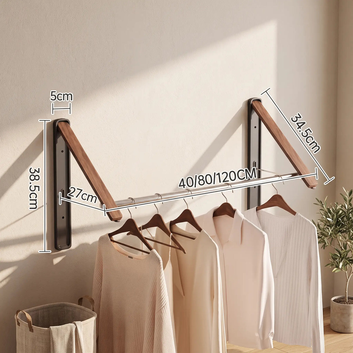 Étendoir mural rétractable Coreji avec linge suspendu