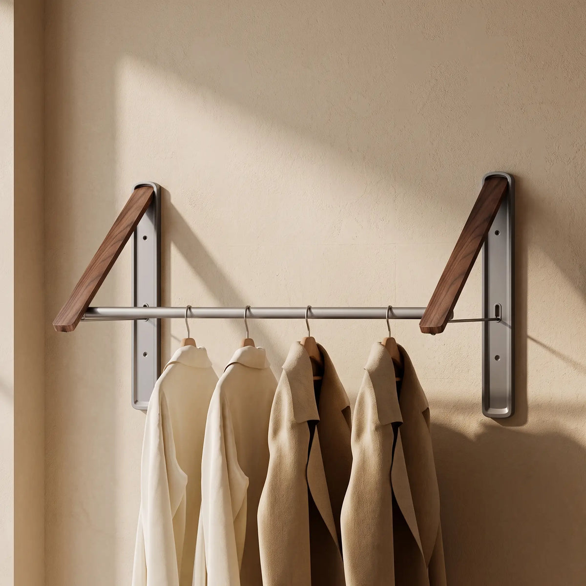 Étendoir mural rétractable Coreji 80 cm bois gris