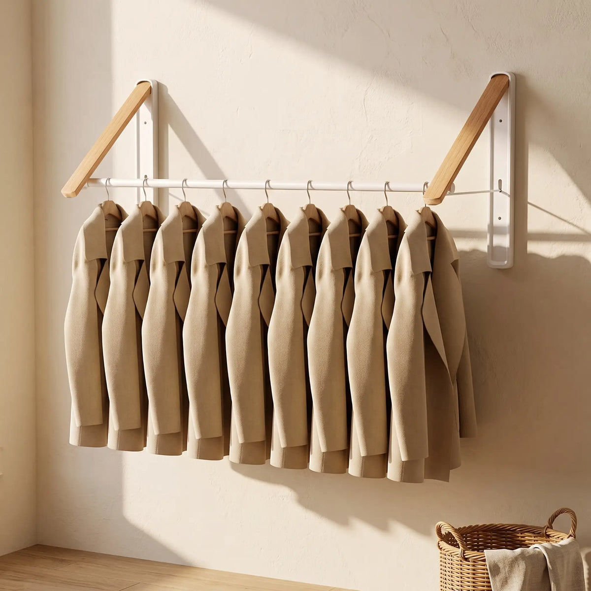 Étendoir mural rétractable Coreji 120 cm bois gris