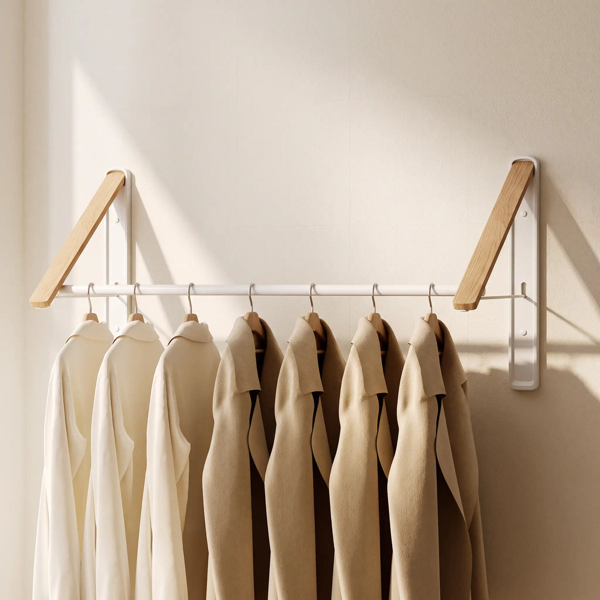 Étendoir mural rétractable Coreji 120 cm bois clair blanc