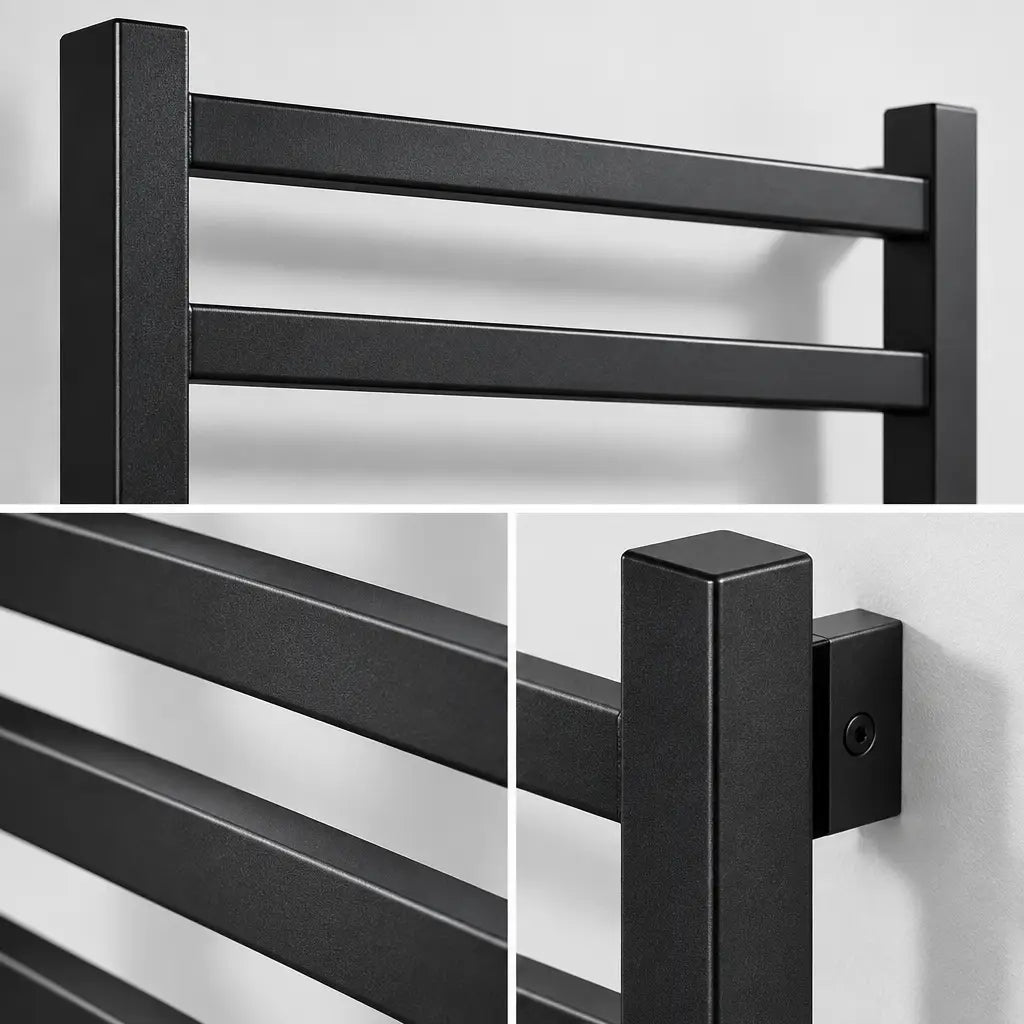 Détail des barres et fixations du sèche-serviettes Coreji