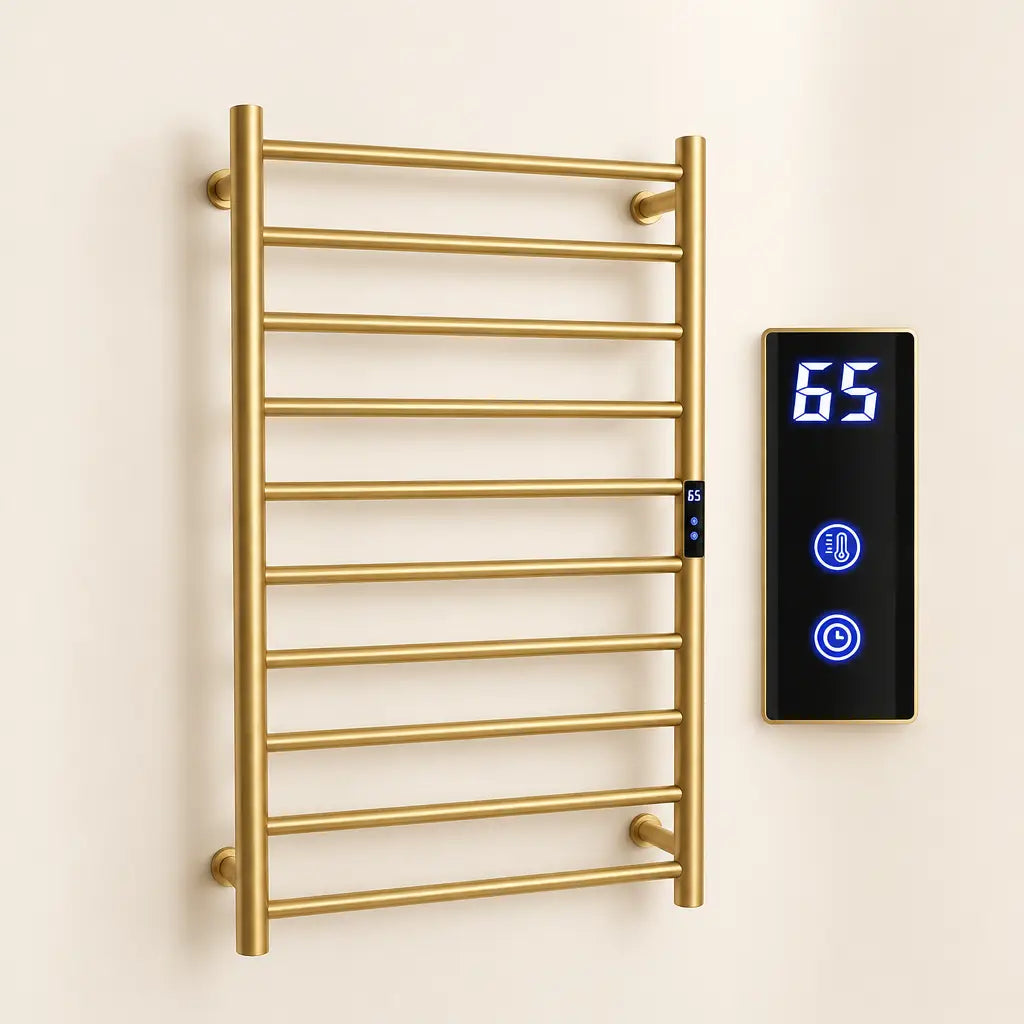 Sèche-serviettes Coreji 50 × 80 cm – or brossé, câblage dissimulé