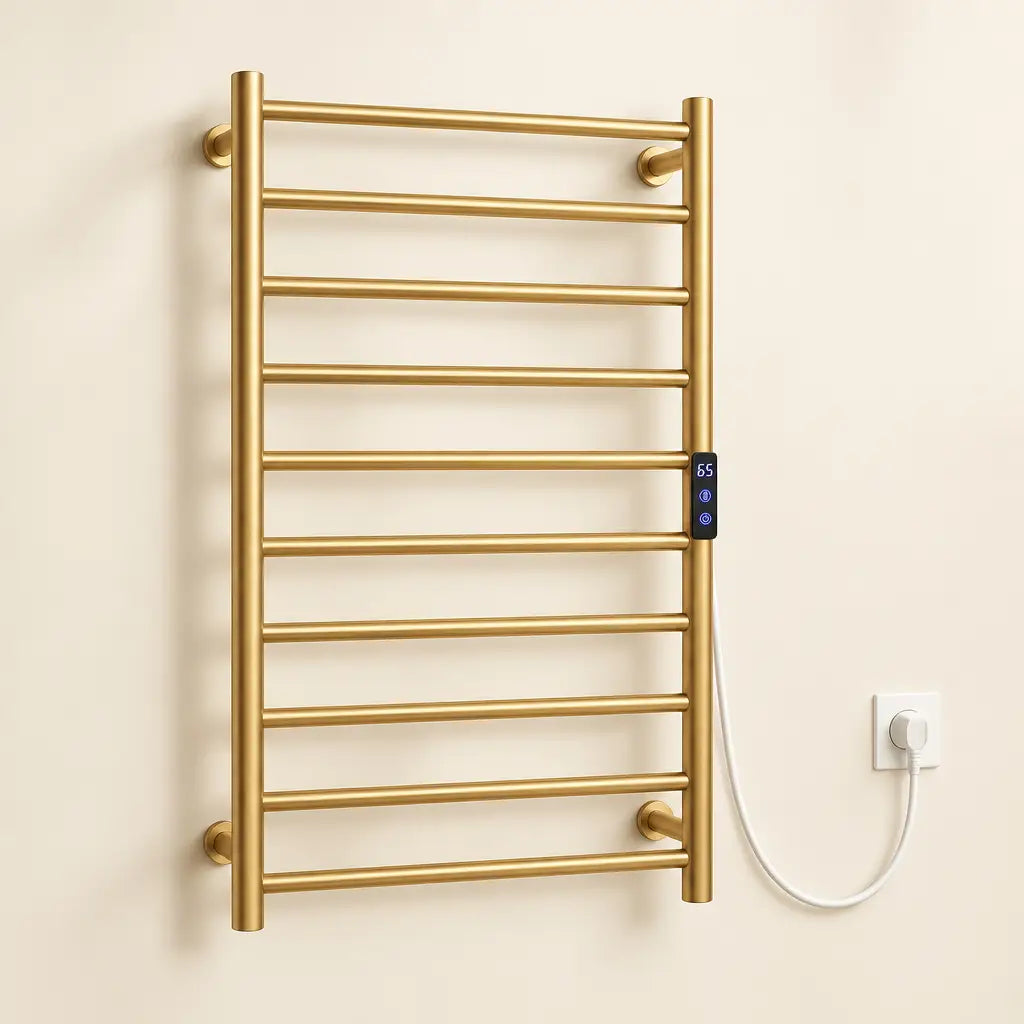 Sèche-serviettes Coreji 50 × 80 cm – or brossé, câble apparent