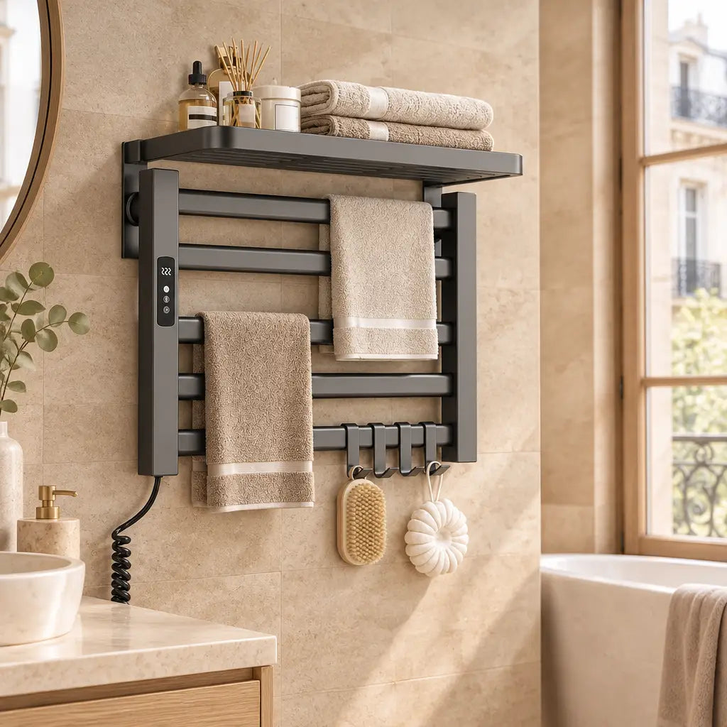 Sèche-serviettes aluminium Coreji installé dans une salle de bain
