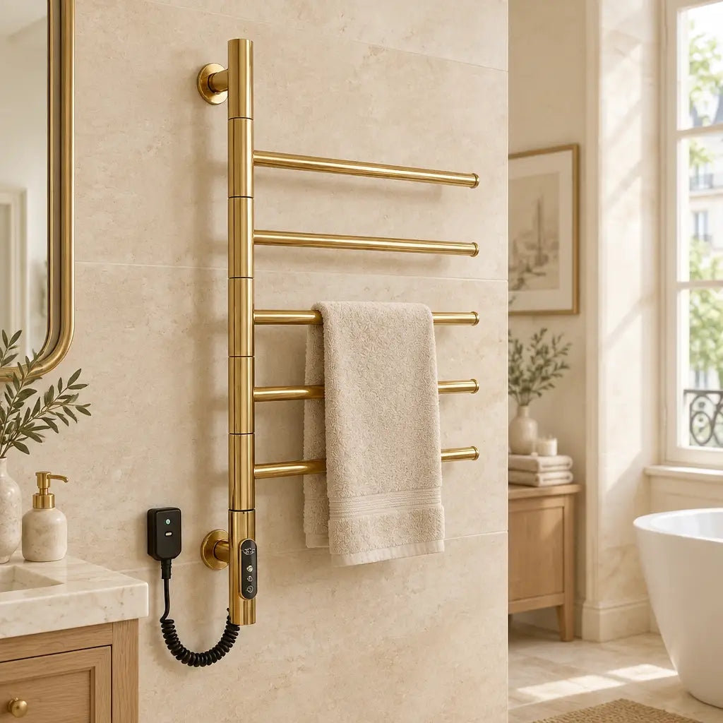 Sèche-serviettes pivotant Coreji 5 barres dans une salle de bain