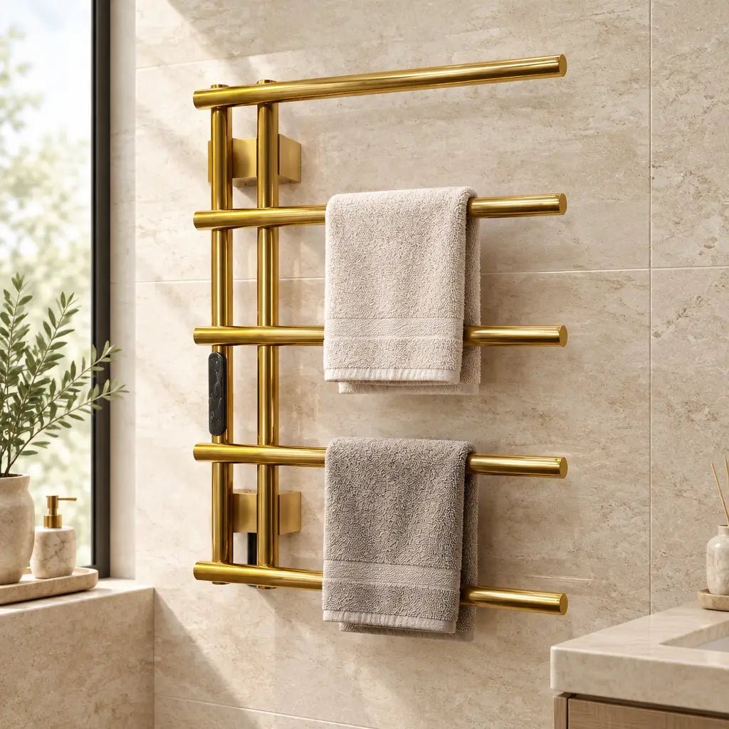 Sèche-serviettes pivotant Coreji installé dans une salle de bain
