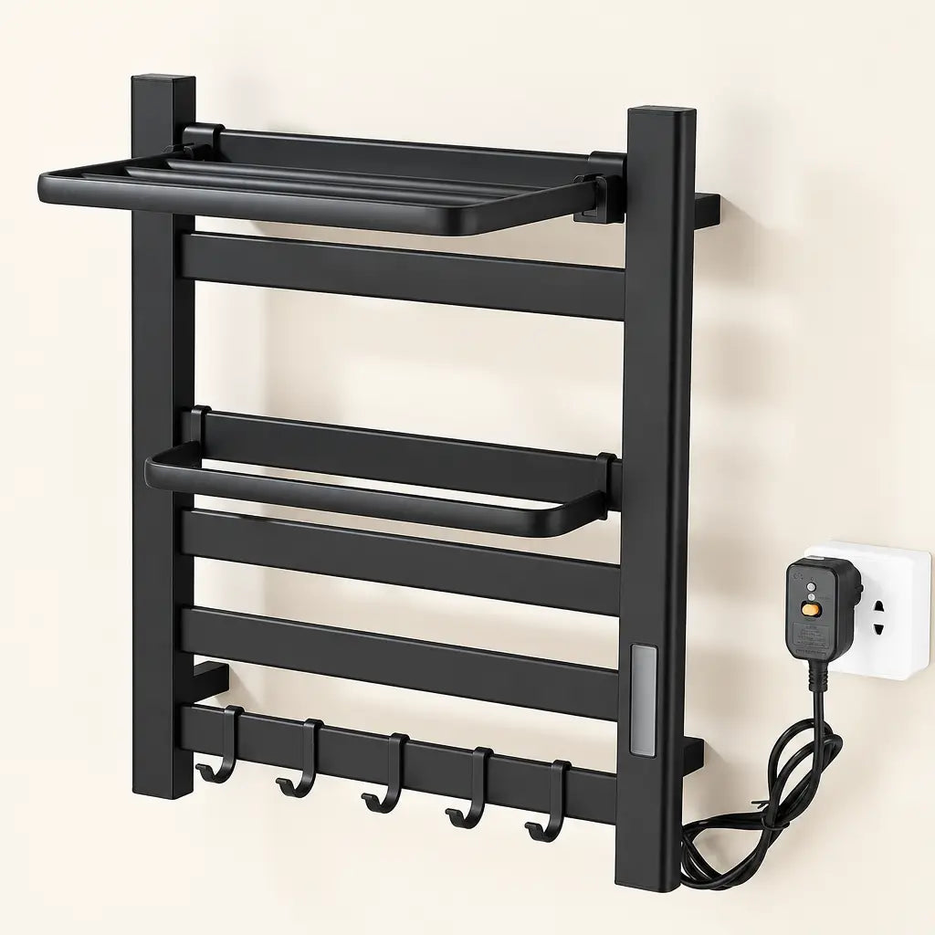 Sèche-serviettes électrique Coreji avec tablette – noir mat