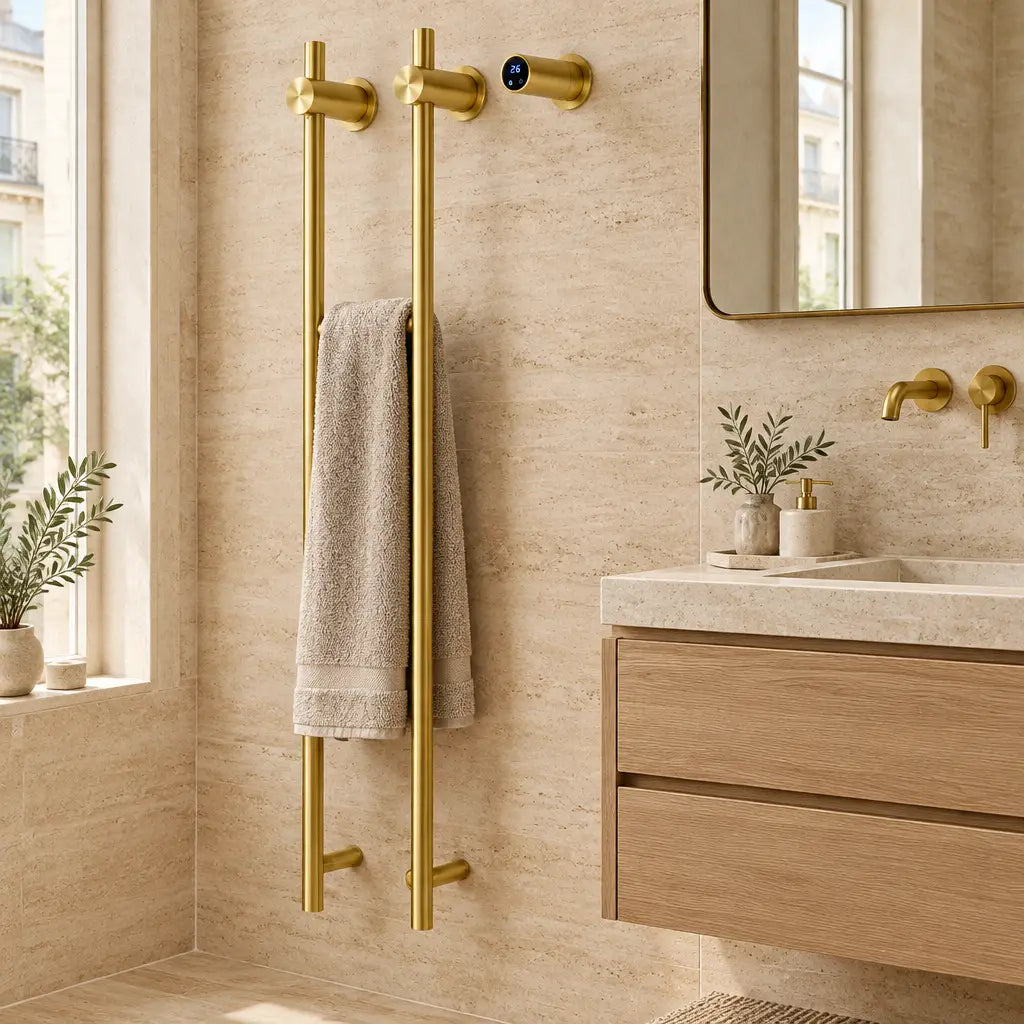 Sèche-serviettes vertical double Coreji dans une salle de bain – version A