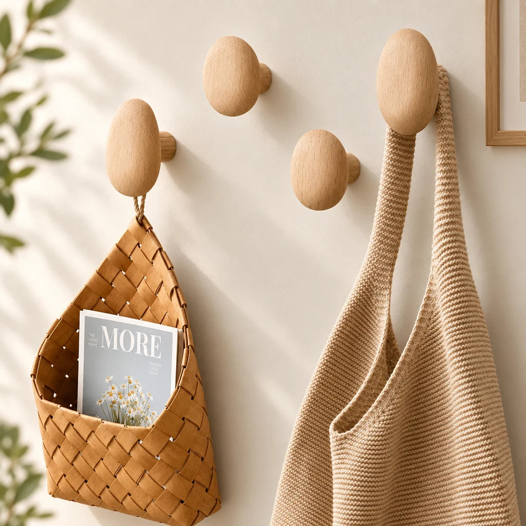Pack de 4 crochets muraux Coreji en bois clair