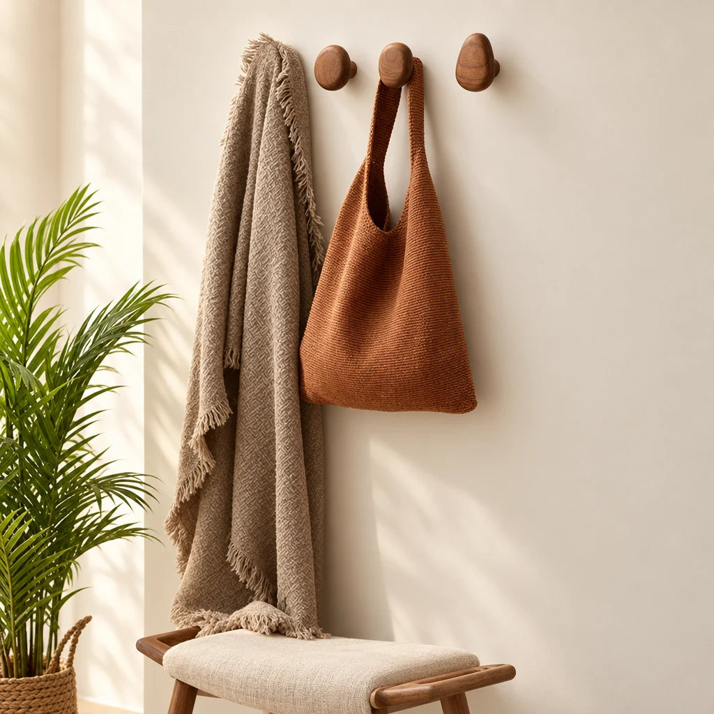 Crochets muraux Coreji en bois noyer — intérieur scandinave