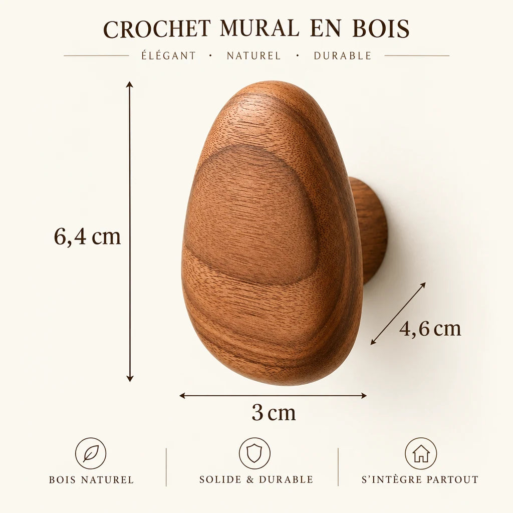 Crochet mural Coreji triangle en bois noyer — dimensions