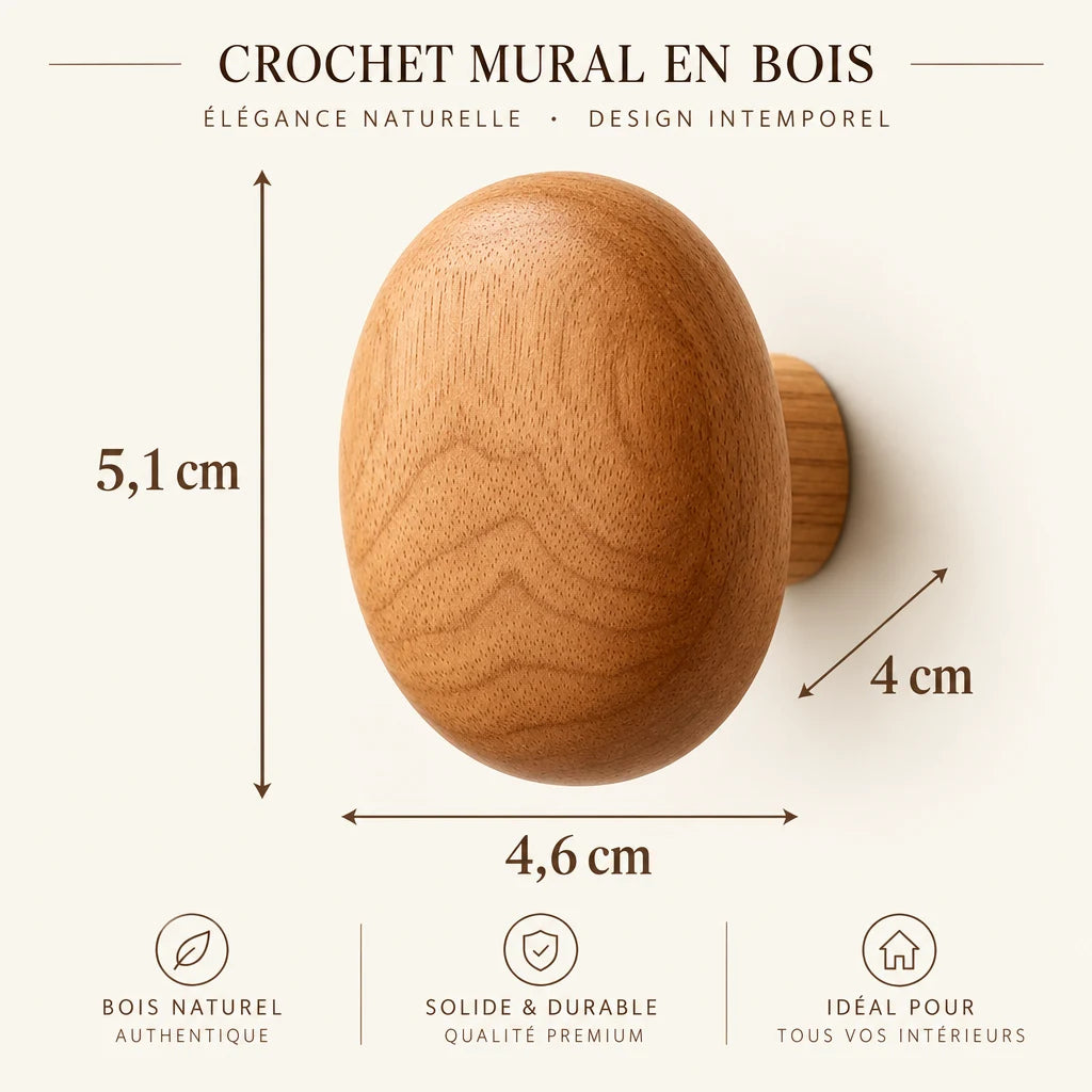 Crochet mural Coreji rond en bois noyer — dimensions