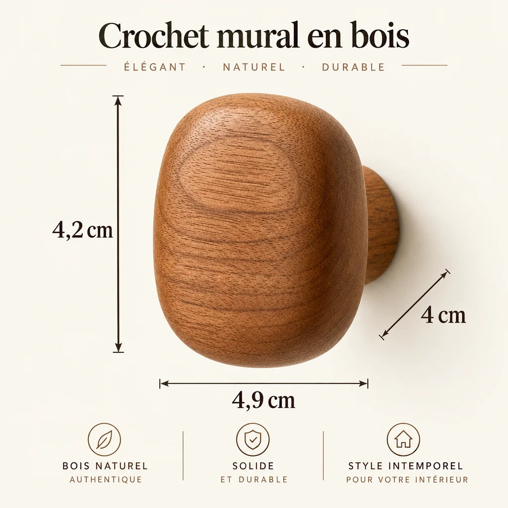 Crochet mural Coreji carré en bois noyer — dimensions